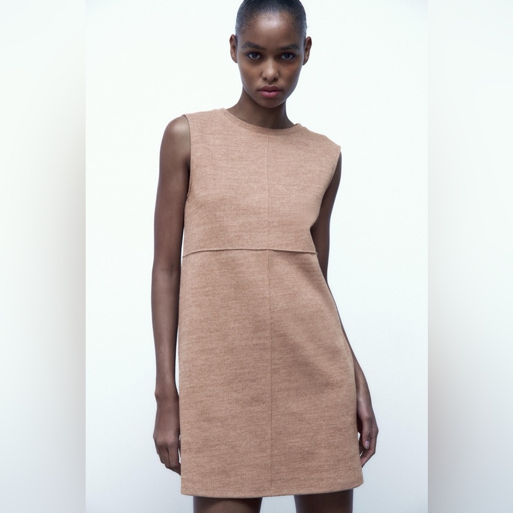 Zara Sleeveless Mini Dress in Camel
